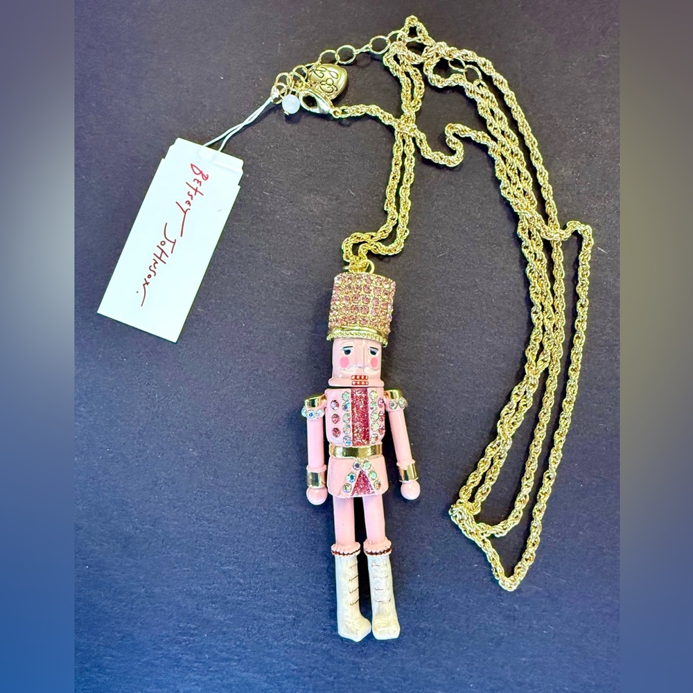 NWT Betsey Johnson Gold and Pink Nutcracker Pendant Necklace